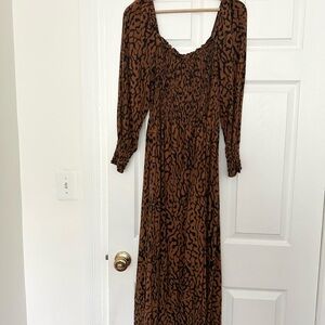 Brown Patterned H&M Long Sleeve Maxi Dress